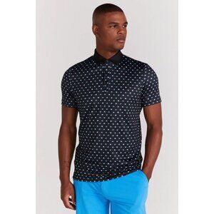 Redvanly Ryder Performance Golf Polo Mens Medium Black Tuxedo Lotus Print